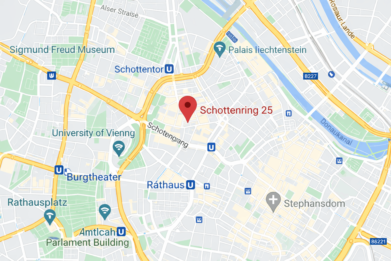 Карта с отметкой адреса компании в Вене